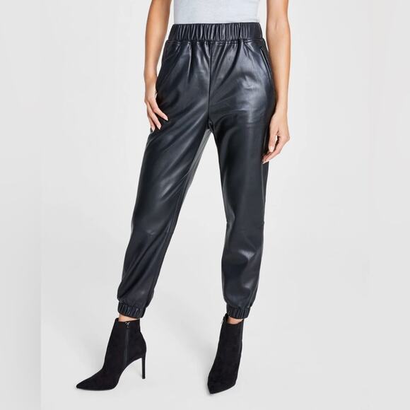INC International Concepts Faux Leather Jogger Pants Black Size Large - Picture 1 of 15